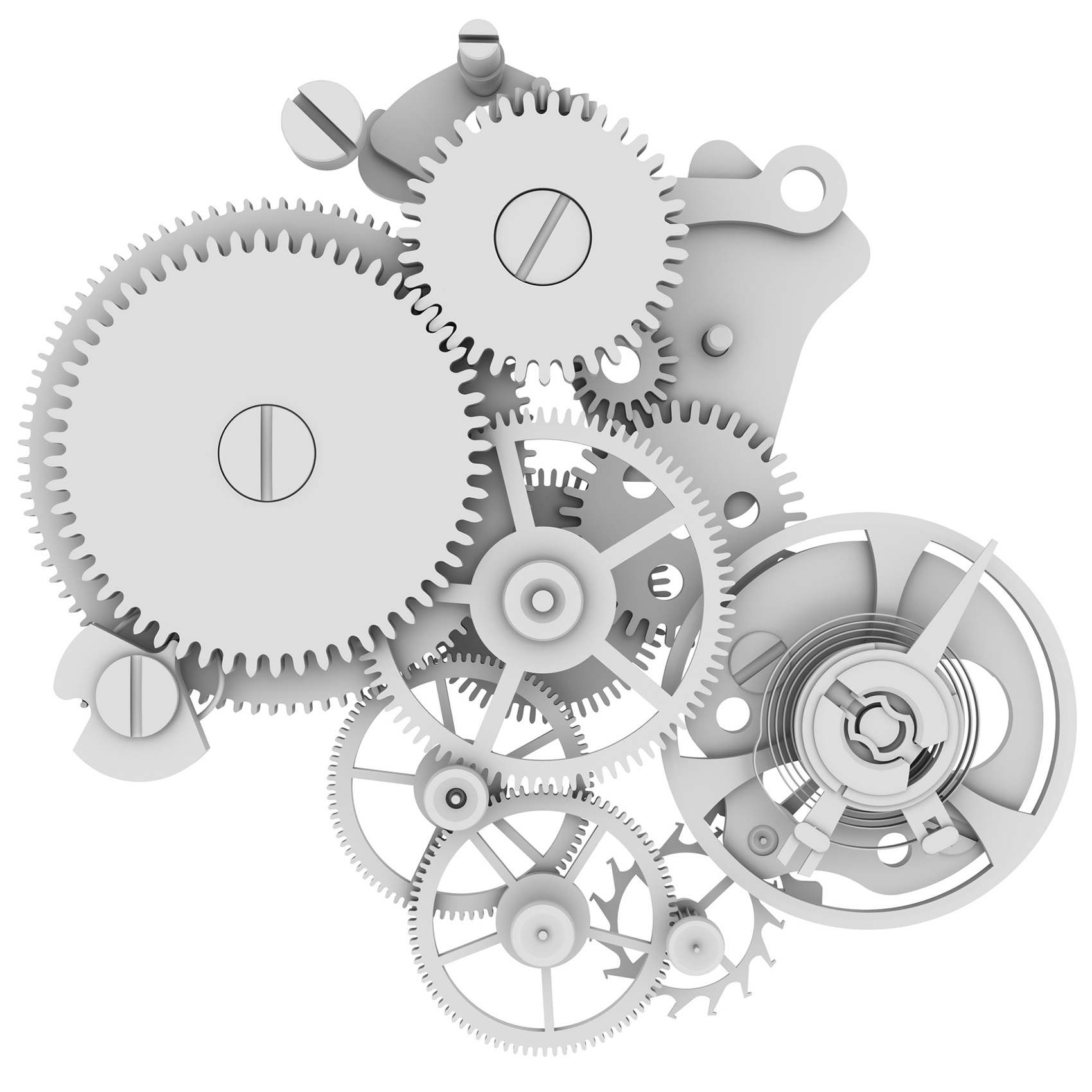 Concept gray illustration of a watch mechanism Concept watch mechanism. Isolated render on white background